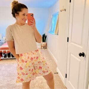 Vintage L.L. Bean Pink Yellow Cotton Mom Fish Shorts Large